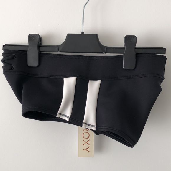 Roxy Lisa Andersen Mid Waist Swim Bottoms Black w/White Stripes Women’s Large - Picture 4 of 4